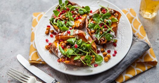 Jacket Sweet Potatoes With Watercress, Tahini Sauce & Roasted Chickpeas.jpg